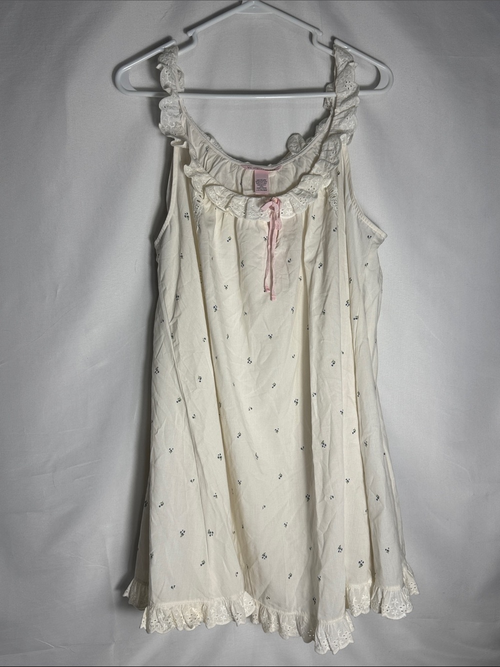 Victoria’s Secret NWT Cotton Dream Lace-Trim Short Slip Dress White Floral Large